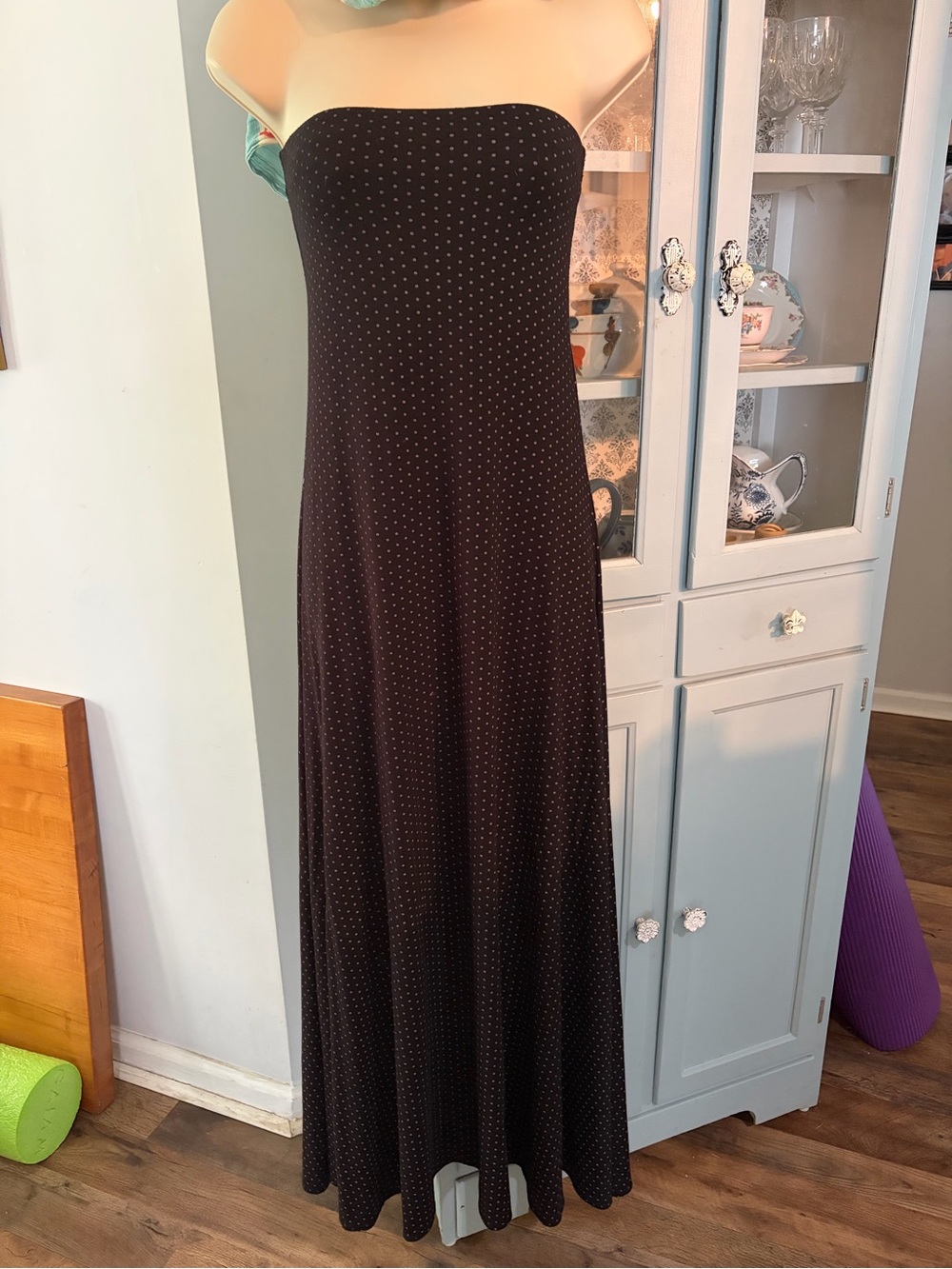 The Pyramid Collection Strapless Black Dress with Light Gray Polka Dots - XS